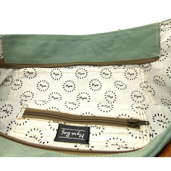 Myra Bag La Couspaude Canvas Tote Bag Handbag Green Eco Friendly Up Cycle Zipper - Picture 5 of 7